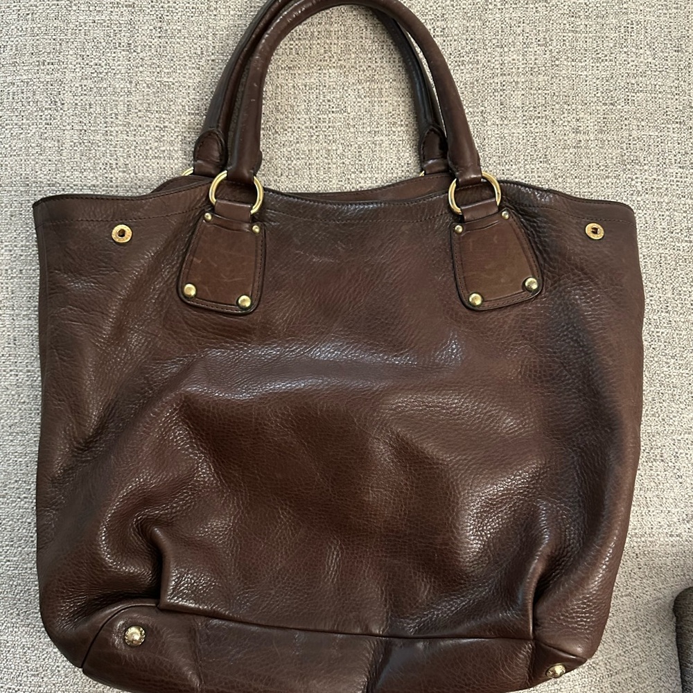 Prada Brown Pebbled Leather Tote Bag | Large Shoulder Bag Everyday Designer - Picture 3 of 3